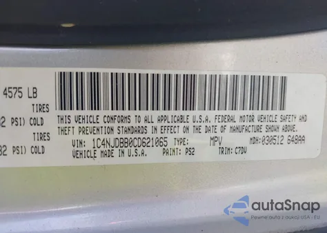 2012 Jeep Compass Sport из США, поврежденный, VIN 1C4NJDBB0CD621065